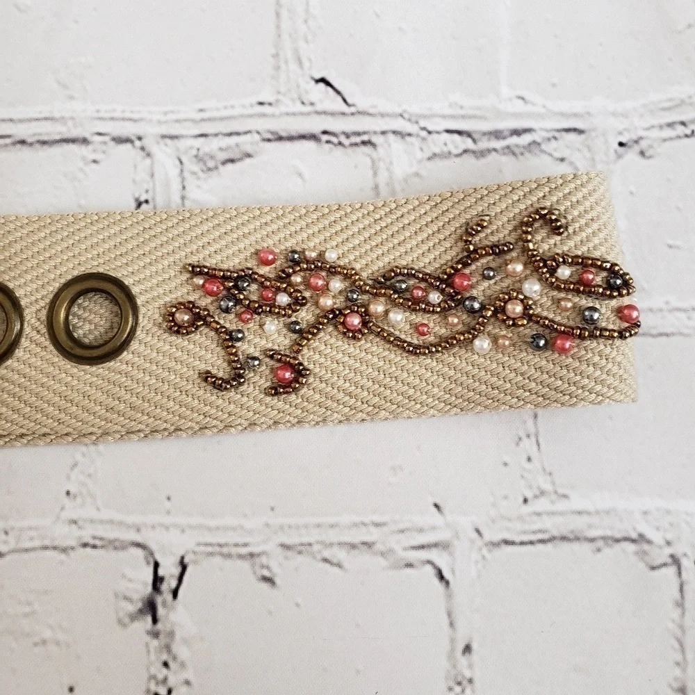 Boho Beaded Canvas Belt S